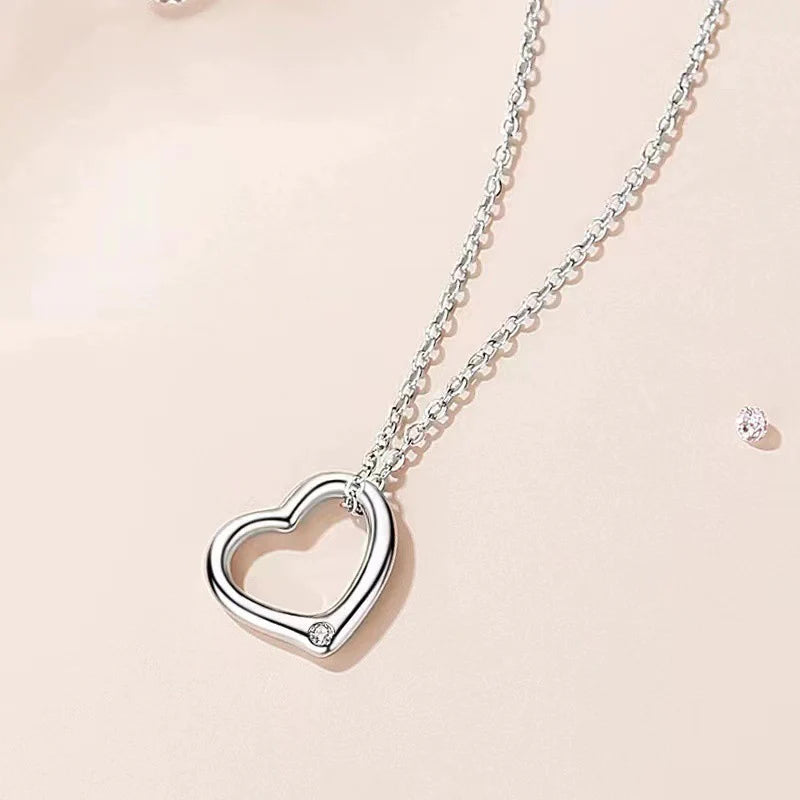 Heart Charm Pendant Necklace - Silver