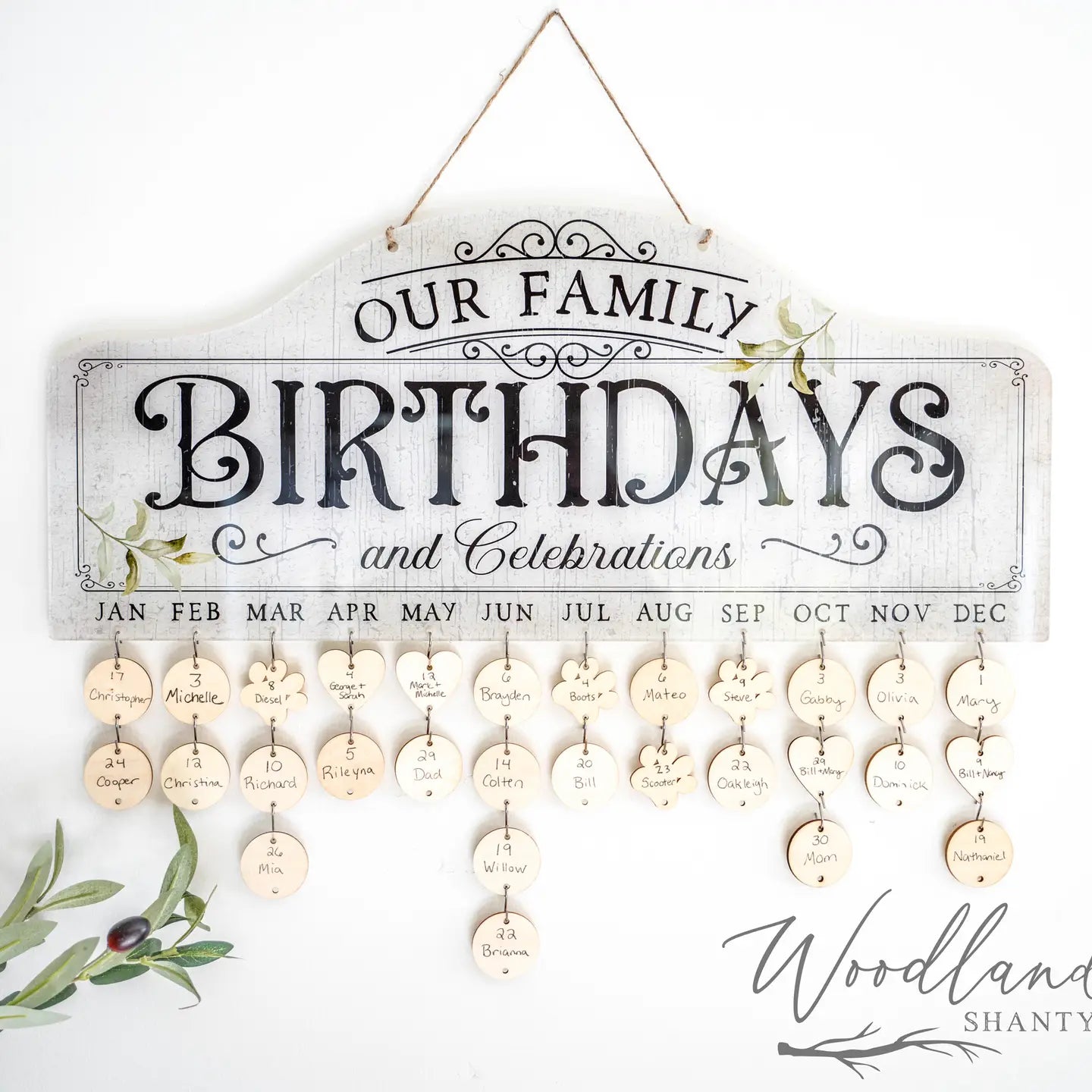 Family Birthday Calendar - White