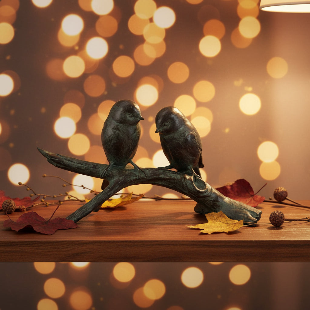 Resin Patina Green Birds On Branch