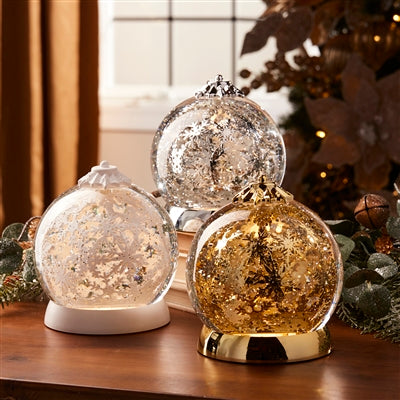 Silver Rotating Snowflake Snow Globe
