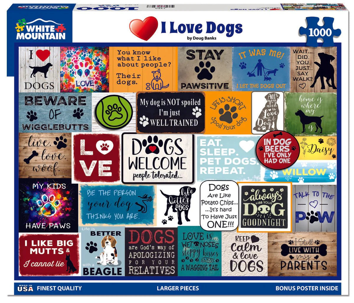 I Love Dogs - 1000 Piece Jigsaw Puzzle