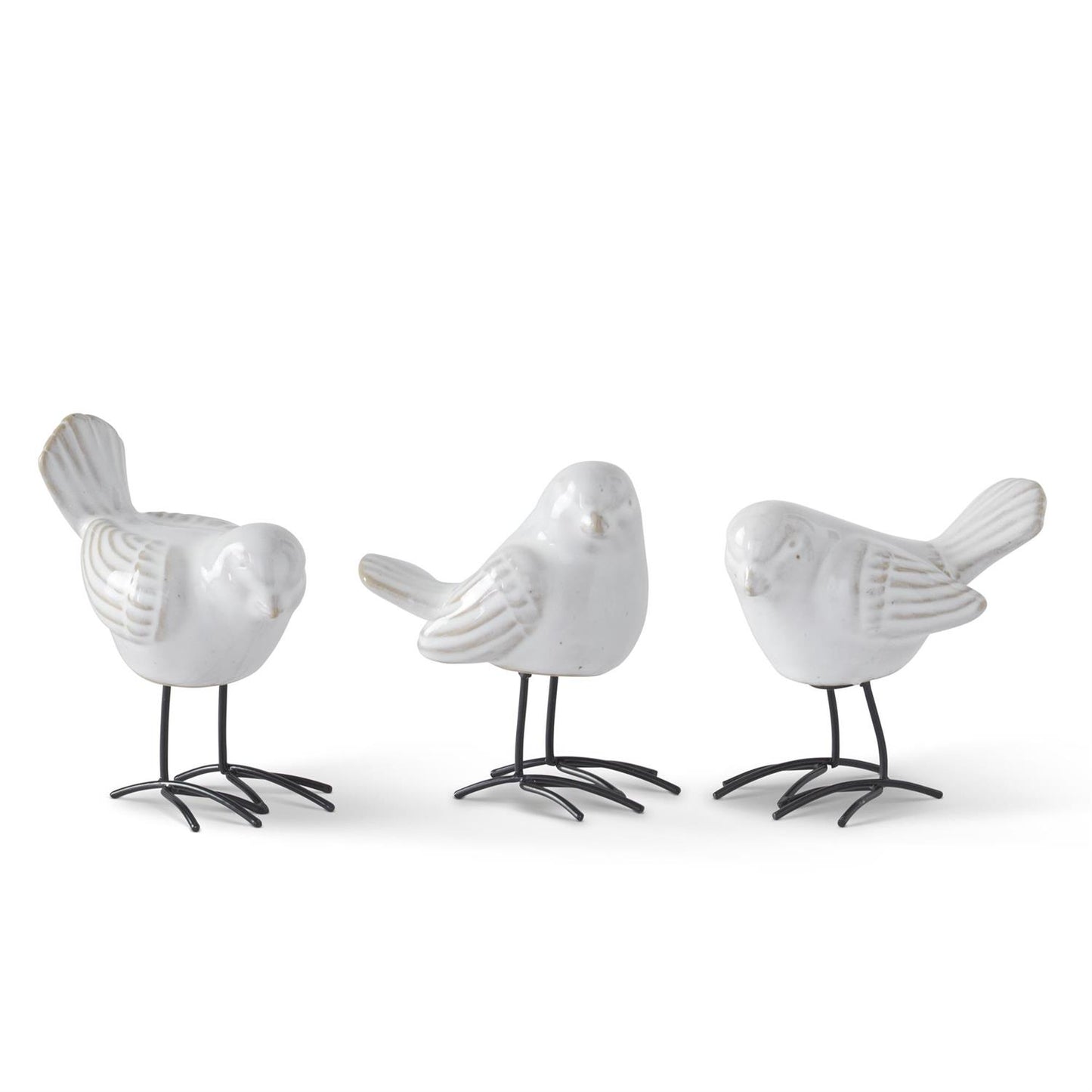 3.5 Inch White Ceramic Birds With Metal Feet
