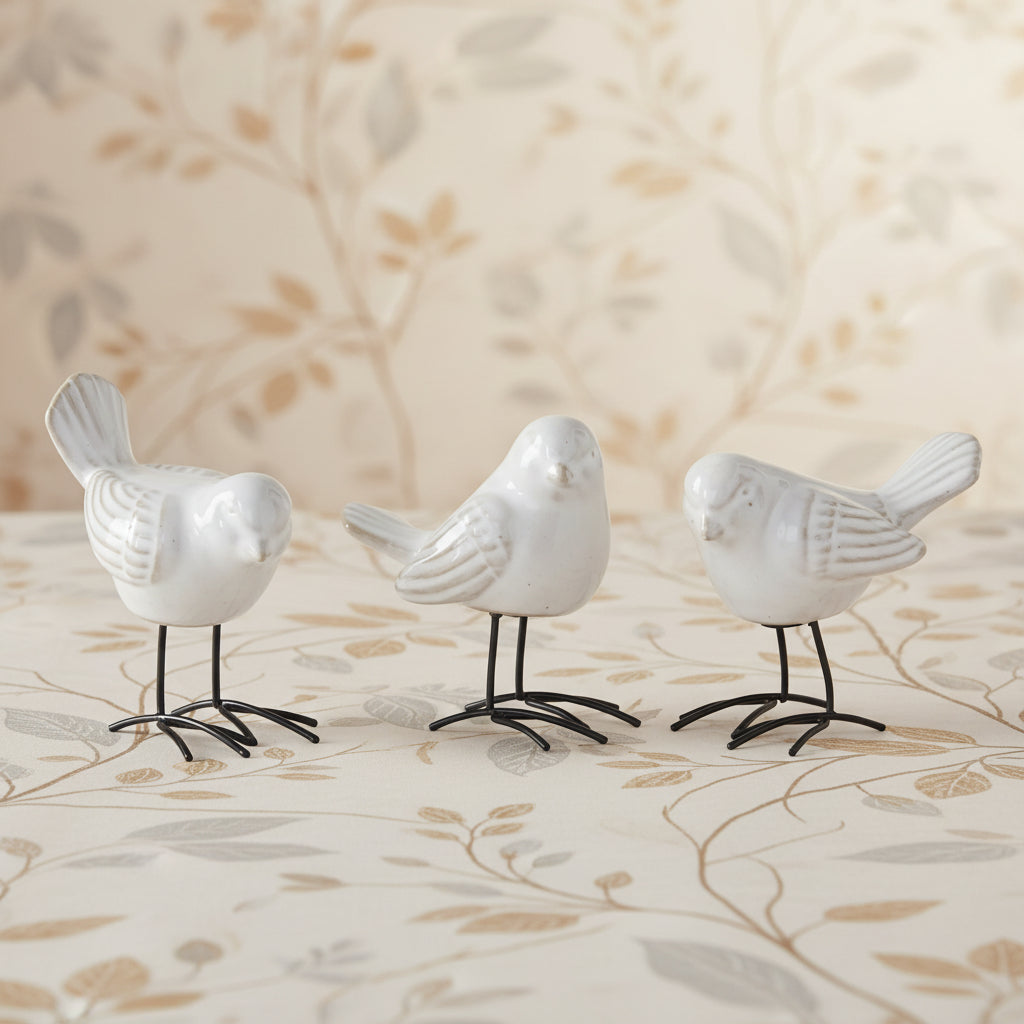 3.5 Inch White Ceramic Birds With Metal Feet (small)