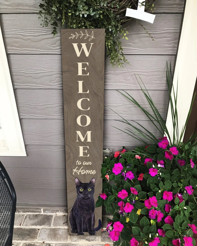 Cat, Black Welcome Sign