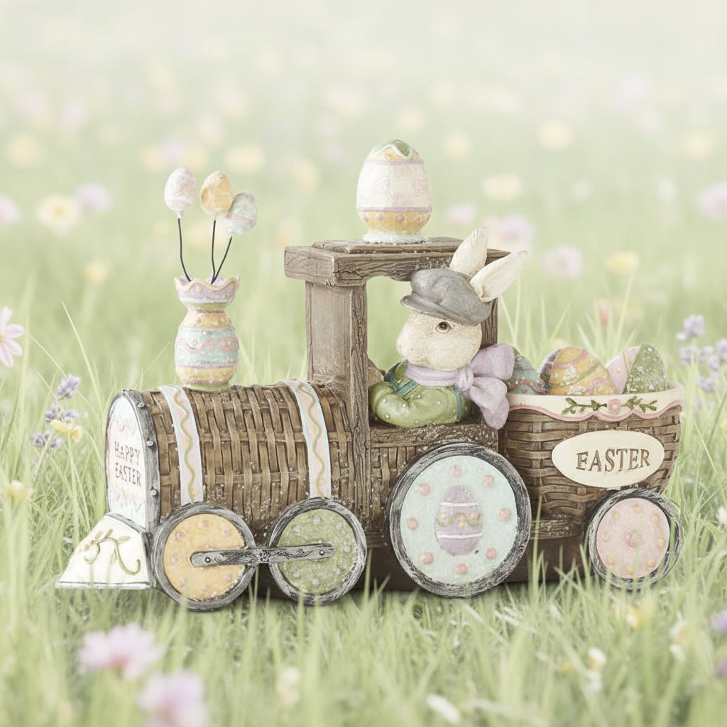 11 Inch HAPPY EASTER Glittered Bunny Train