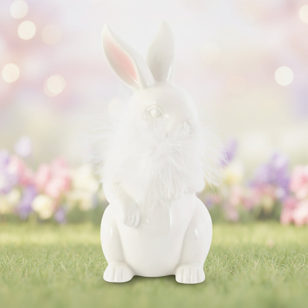 7.75 inch White Porcelain Feathered Bunny