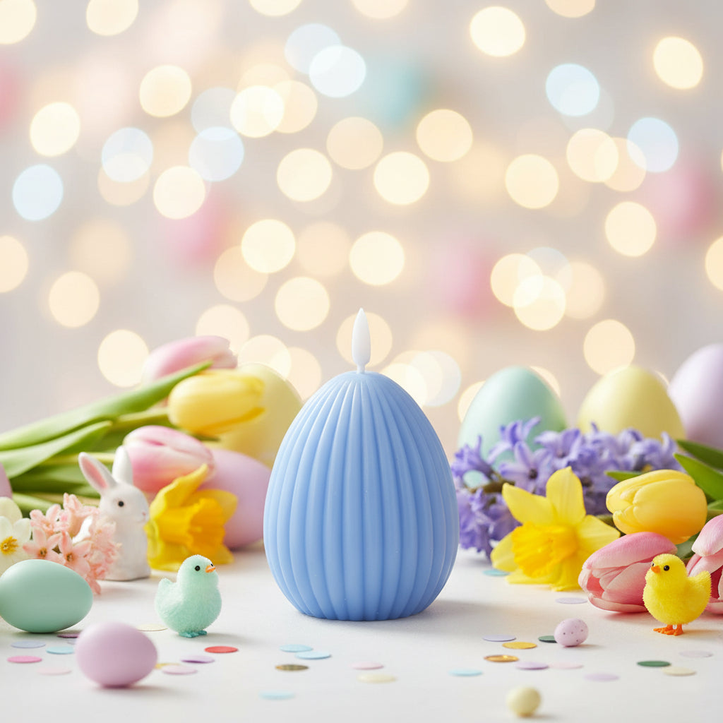 5.25 Inch Blue Accordion LED Egg Candle w/Timer