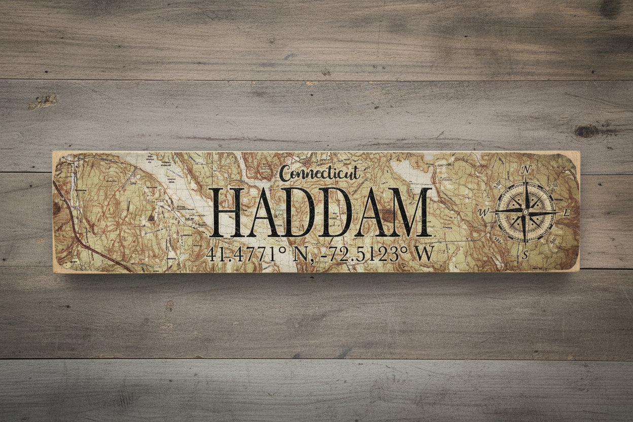 Pine Coordinate Sign - Haddam