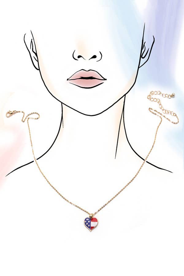 4TH OF JULY FLAG HEART NECKLACE | 80N542: Gold