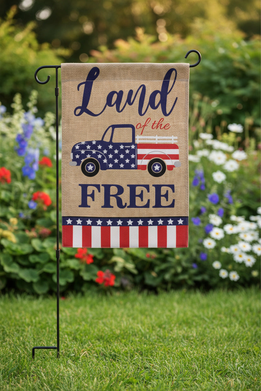 Land of the Free Burlap Garden Flag