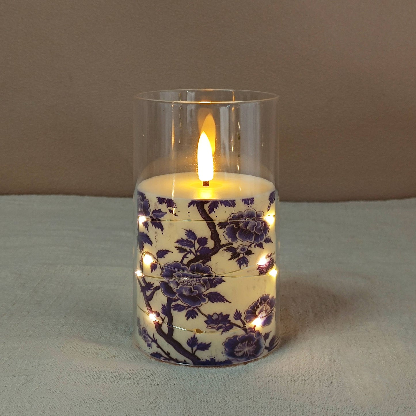 Blue White Porcelain Copper Wire Flameless Candle Set of 3