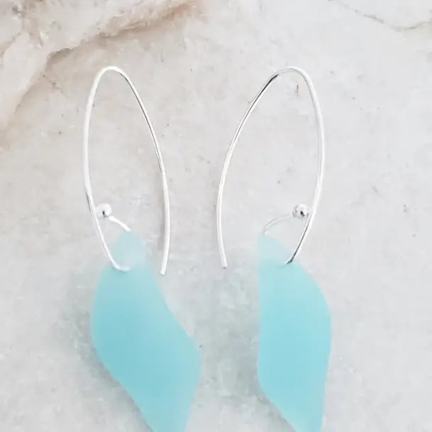 Eco Sea Glass Marquis Splash Earrings - Sea Foam