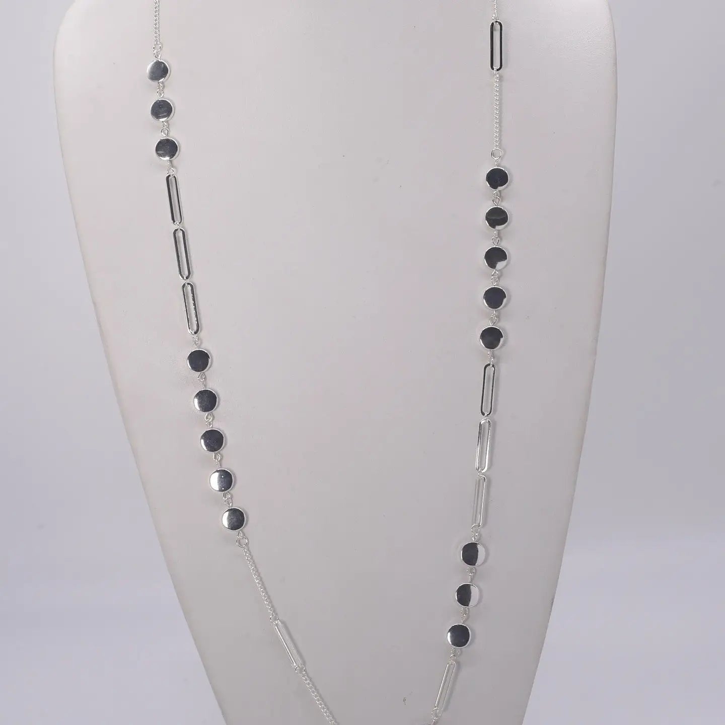 Station Long Chain Necklace - Silver