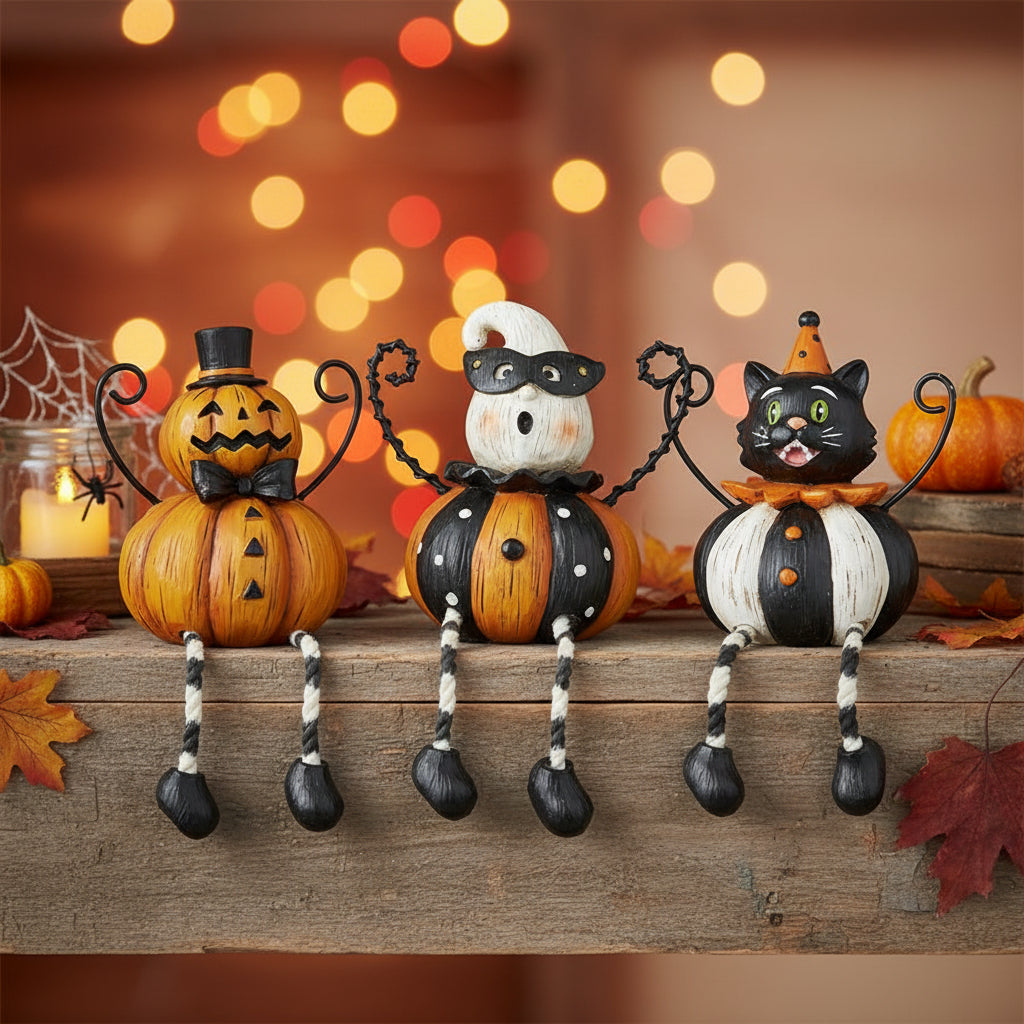 Assorted 7 Inch Resin Halloween Shelf Sitters w/Wire Arms
