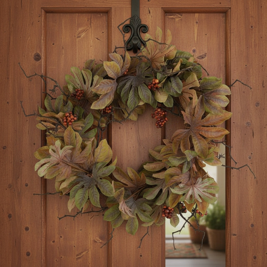 24" Fall Multicolor Rice Paper Plant Wreath