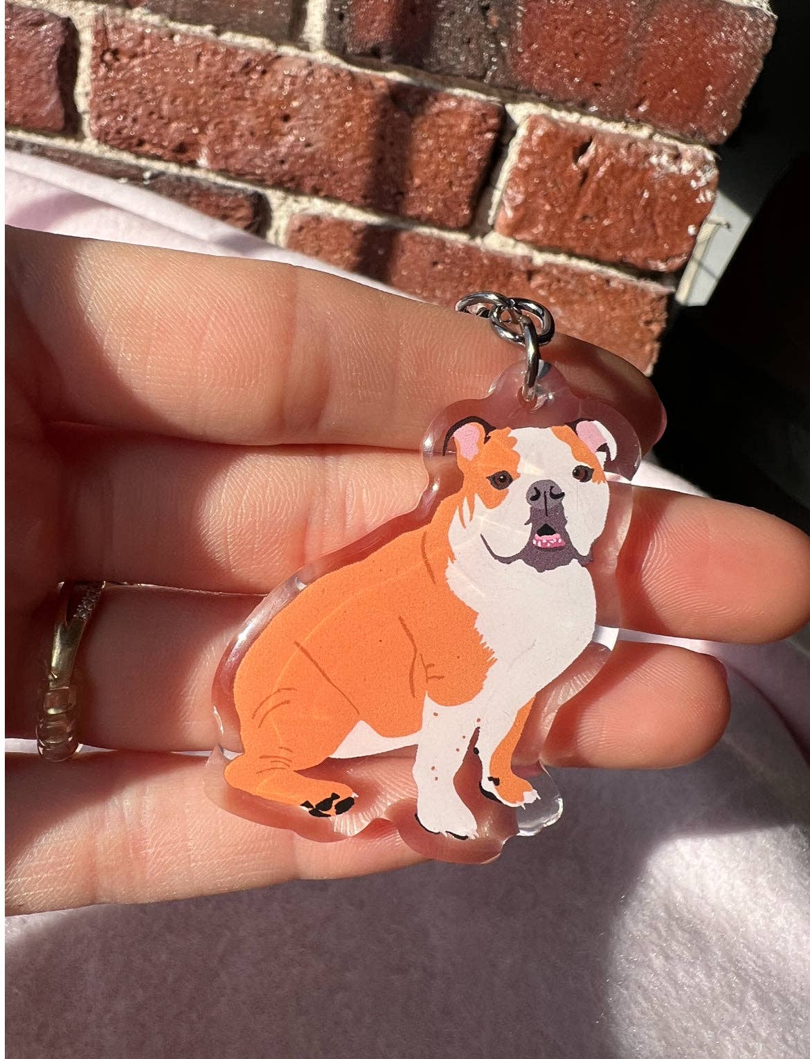 English Bulldog (red & white) Keychain