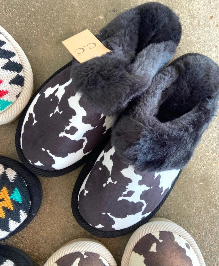Cow Print Slippers Black
