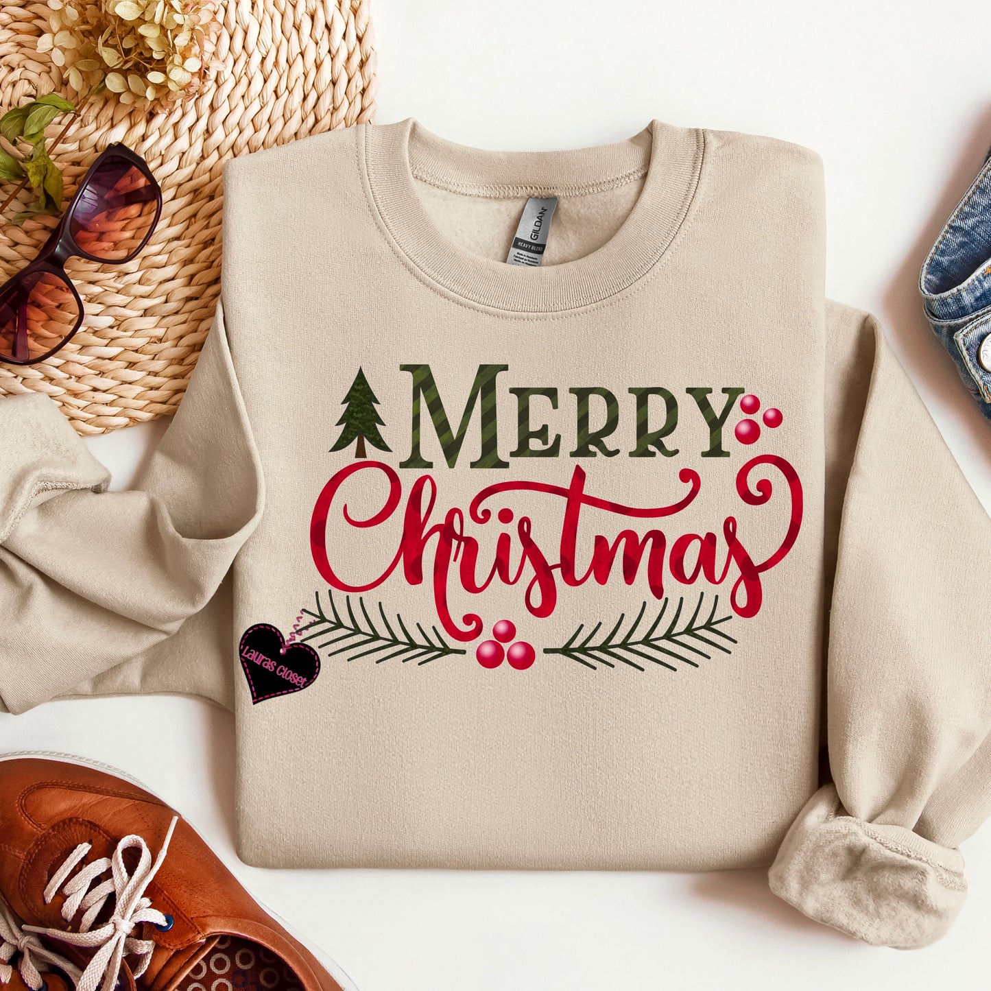 Merry Christmas with Evergreen Sprig Sweatshirt