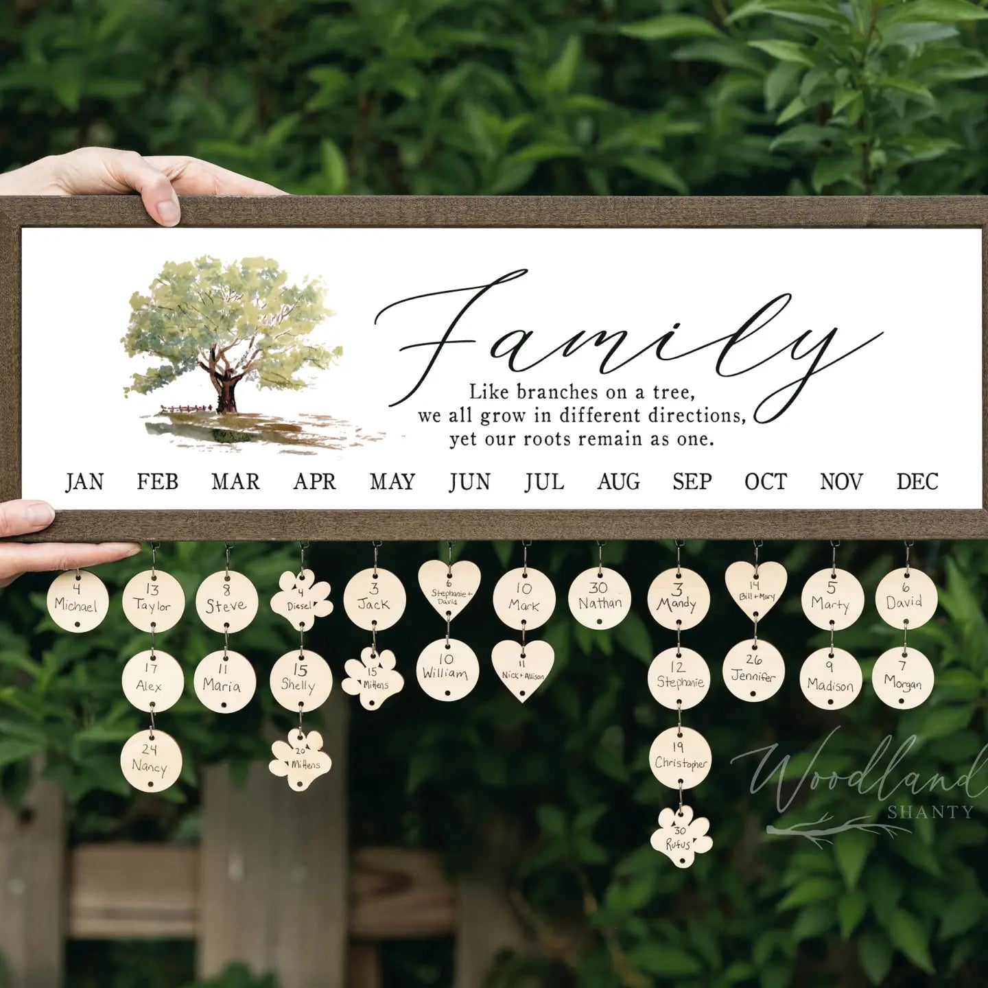 Framed Family Birthdays & Celebrations Calendar Sign