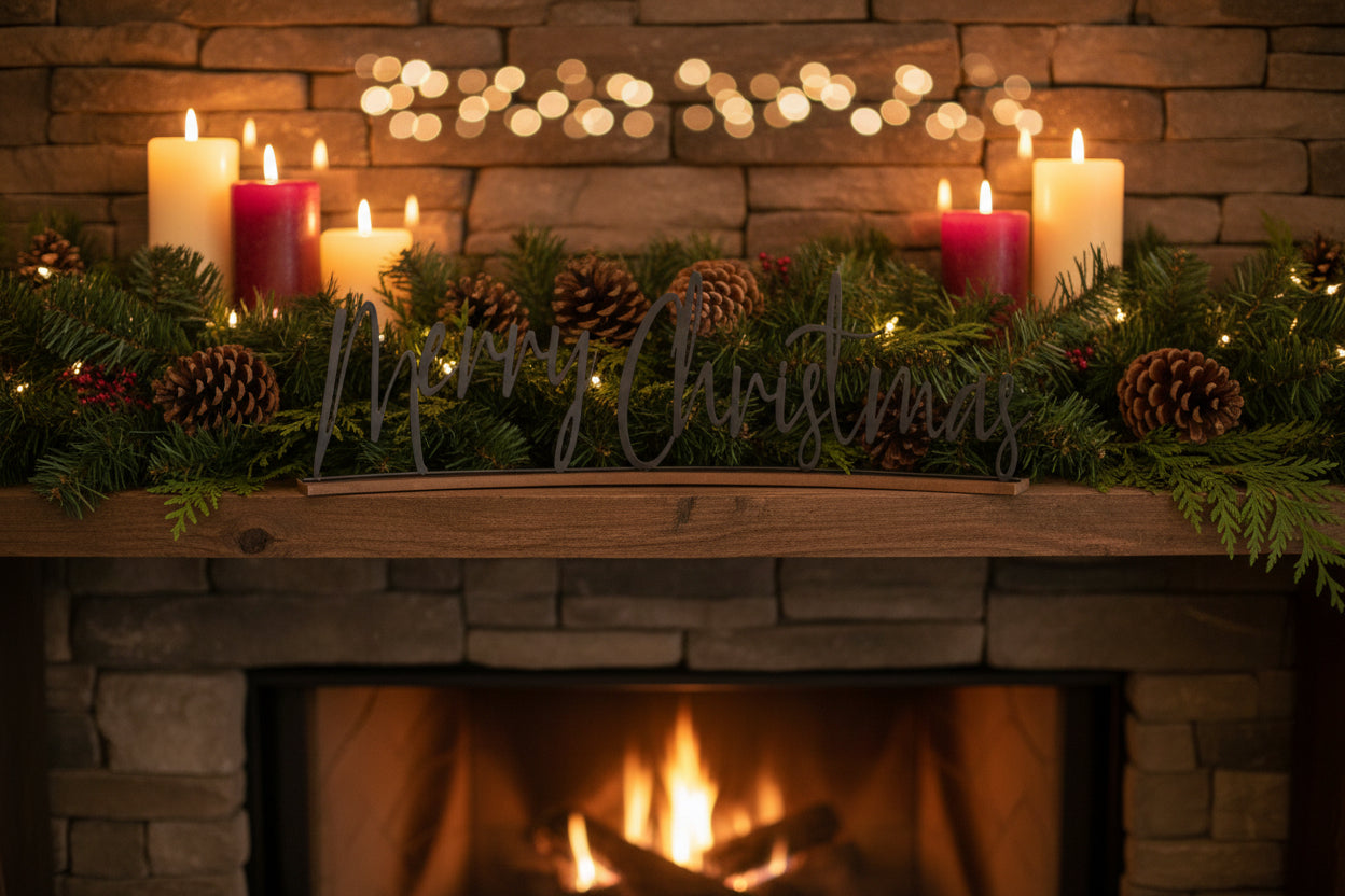 26" Curved Metal Merry Christmas Sign - Matte Black