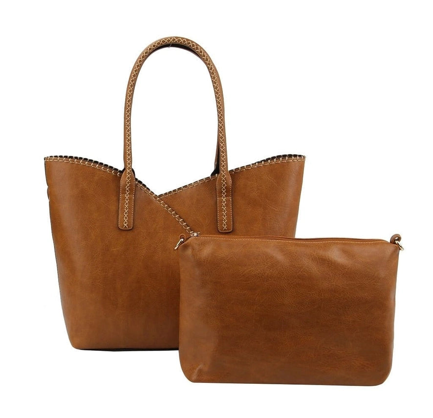 Stitch Trim Shoulder Bag-Brown