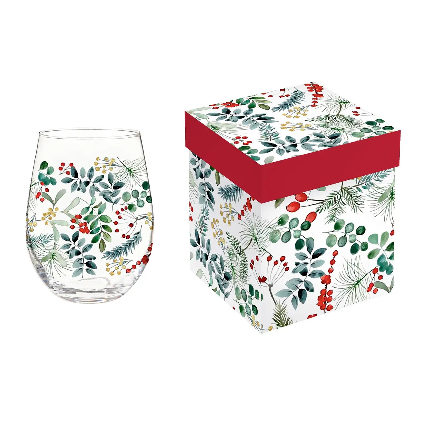 Vivastyle Wine Glass Stemless Glass, Festive Foliage, 17oz
