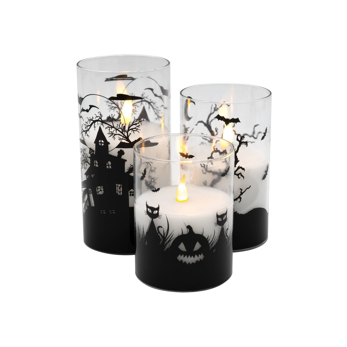 Battery Operated LED Halloween Hurricane Candles (set of 3)