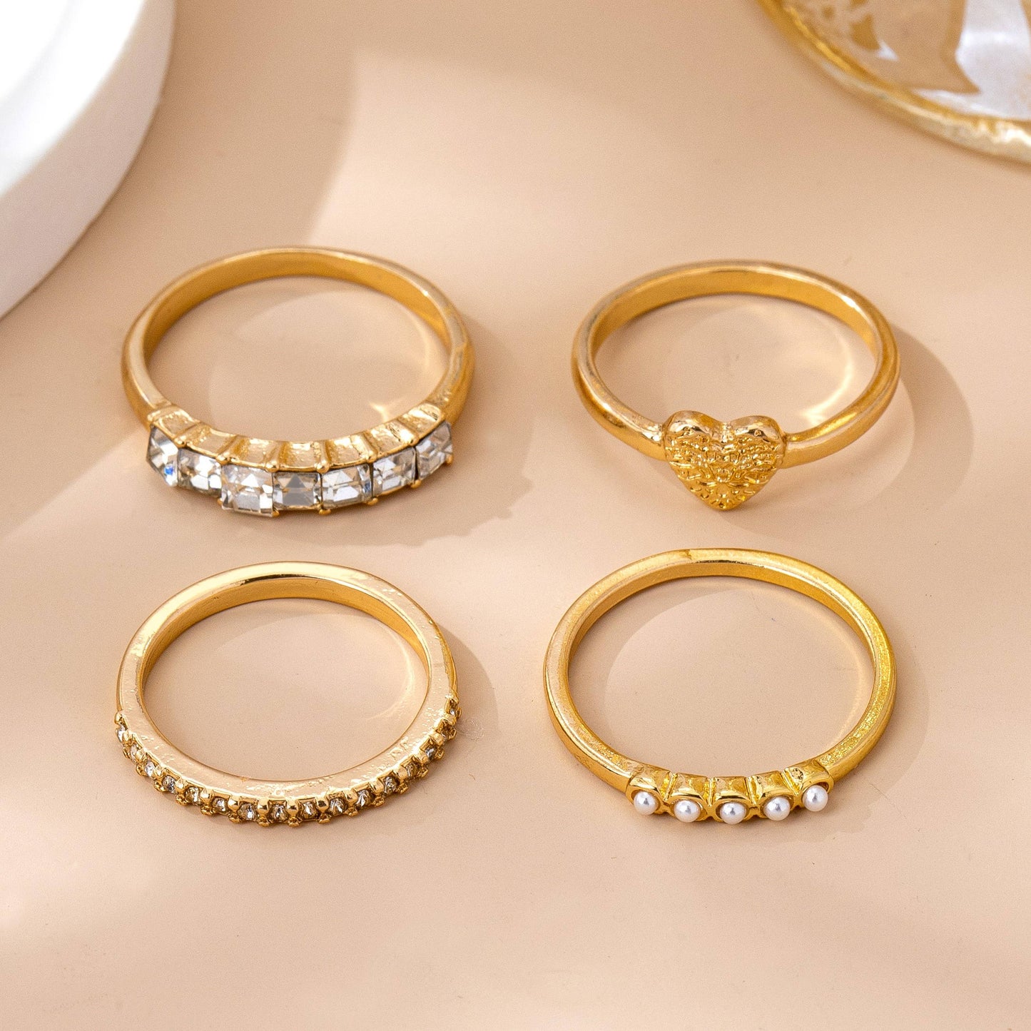 Gold-Tone Mixed Crystal & Pearl Stacking Ring Set | 80R177: SET
