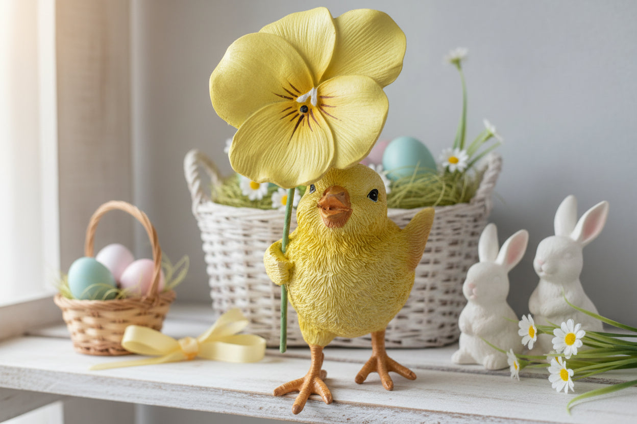 4.5 in Resin Chicks With Flowers