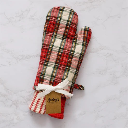 Tartan Oven Mitt Gift Set With Dish Cloths