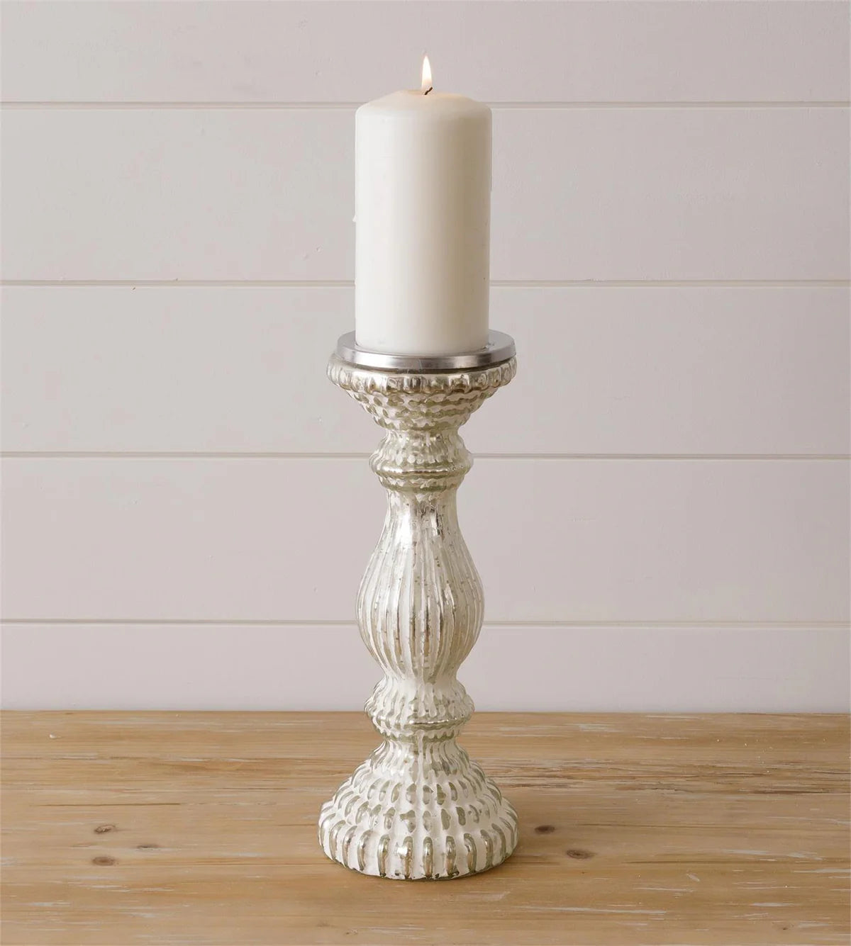 Frosted Mercury Glass Candle Pillars (Set)