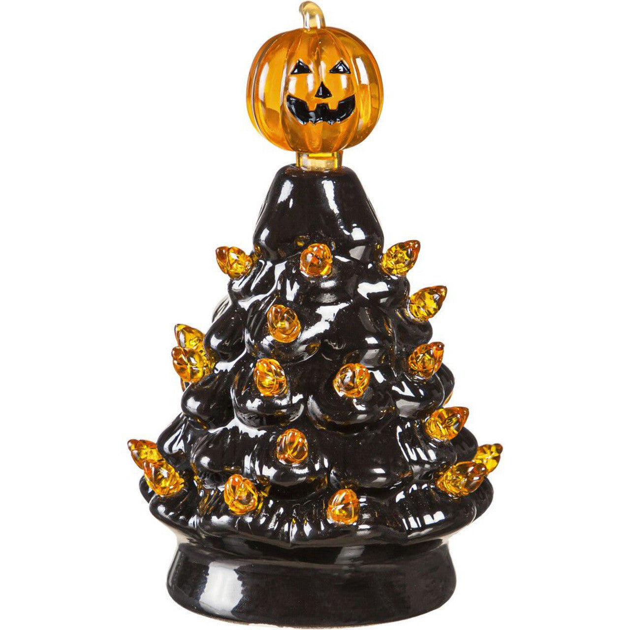 5” LED Ceramic Halloween Tree Table Decor w/Jack-O-Lantern Topper