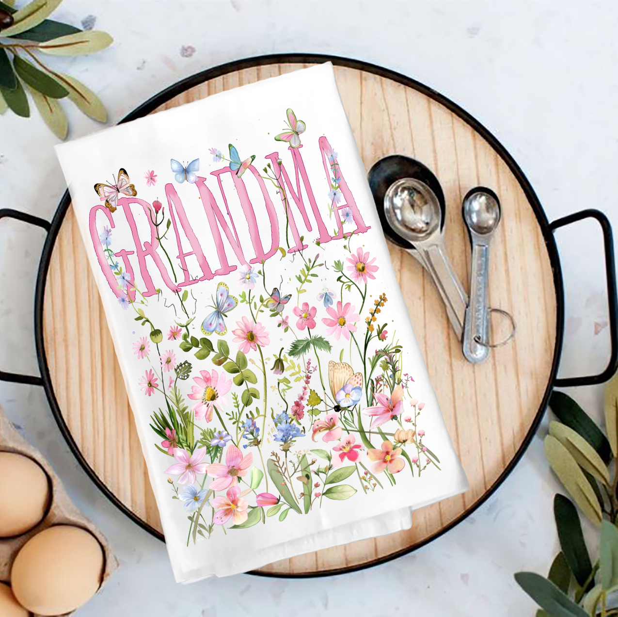 Mother's Day Wild Flowers Grandma Tea Towel