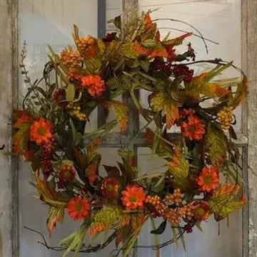 Orange Floral Fall Wreath