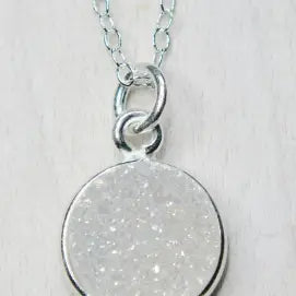 Silver Bezel Druzy Necklace Rainbow White