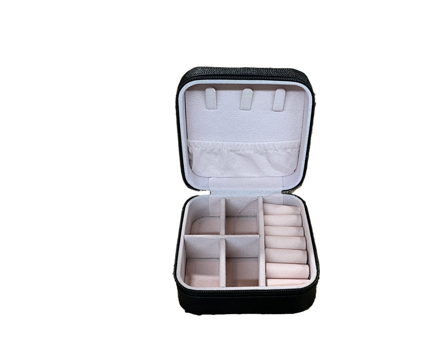 Quilted Zip Around Square Jewelry Box - Black