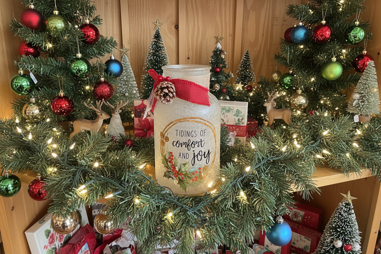 Frosted Glass Luminary - Comfort and Joy