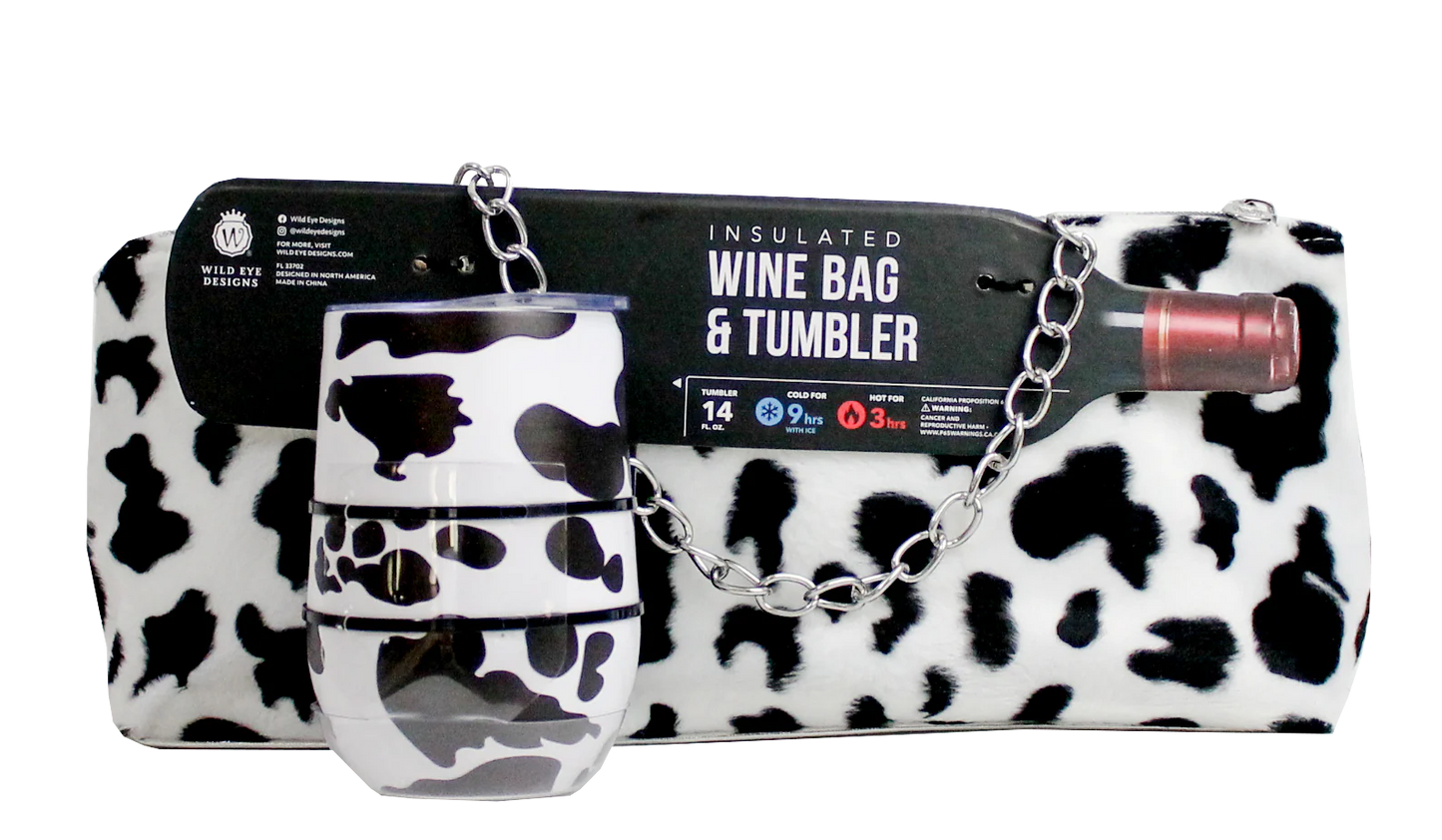 Bovine Cowhide Insulated Wine Bag & Tumbler Set