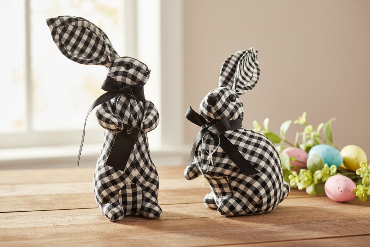 Black & White Gingham Bunnies - Each