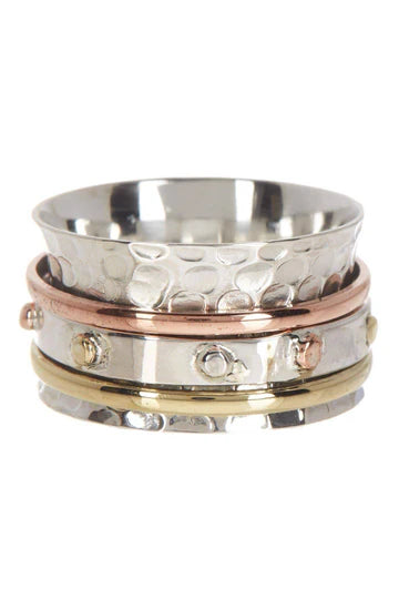 Hammered Tri Tone Spinner Ring - Size 8