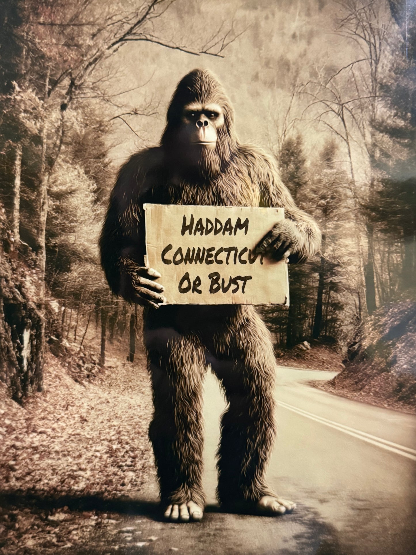 Bigfoot Hitch Hiker-Haddam Connecticut or bust - Art Prints – 8″x10″ Artwork in 11″x14″ Mat