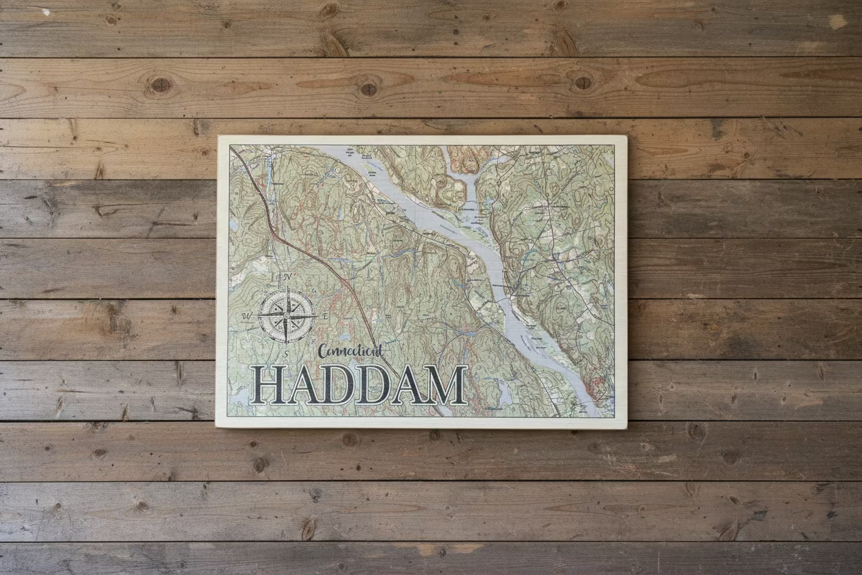 Pine Single Plank Map - Haddam, Connecticut