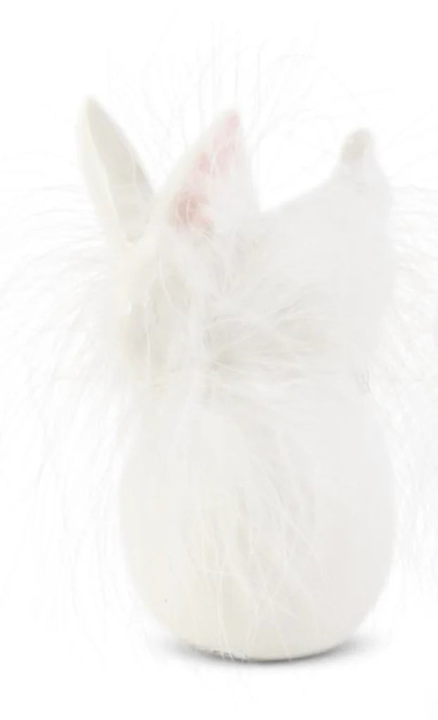 White Porcelain Feathered Bunny On Egg