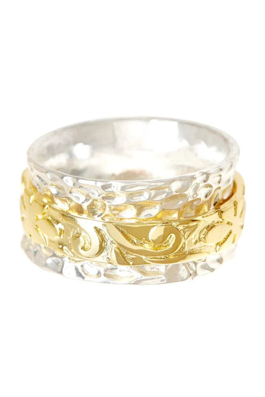 Two Tone Leaf & Vine Spinner Ring - Size 7