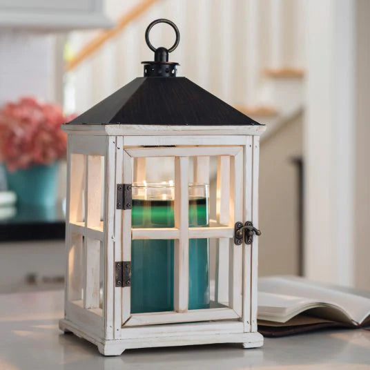 Wooden Candle Warmer Lantern Weathered White
