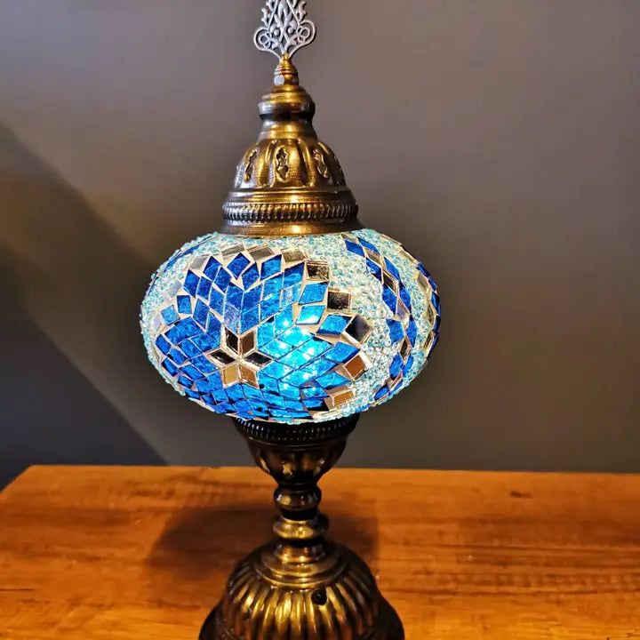 7" Pressed Mosaic Shade "Pedestal" Table Lamp