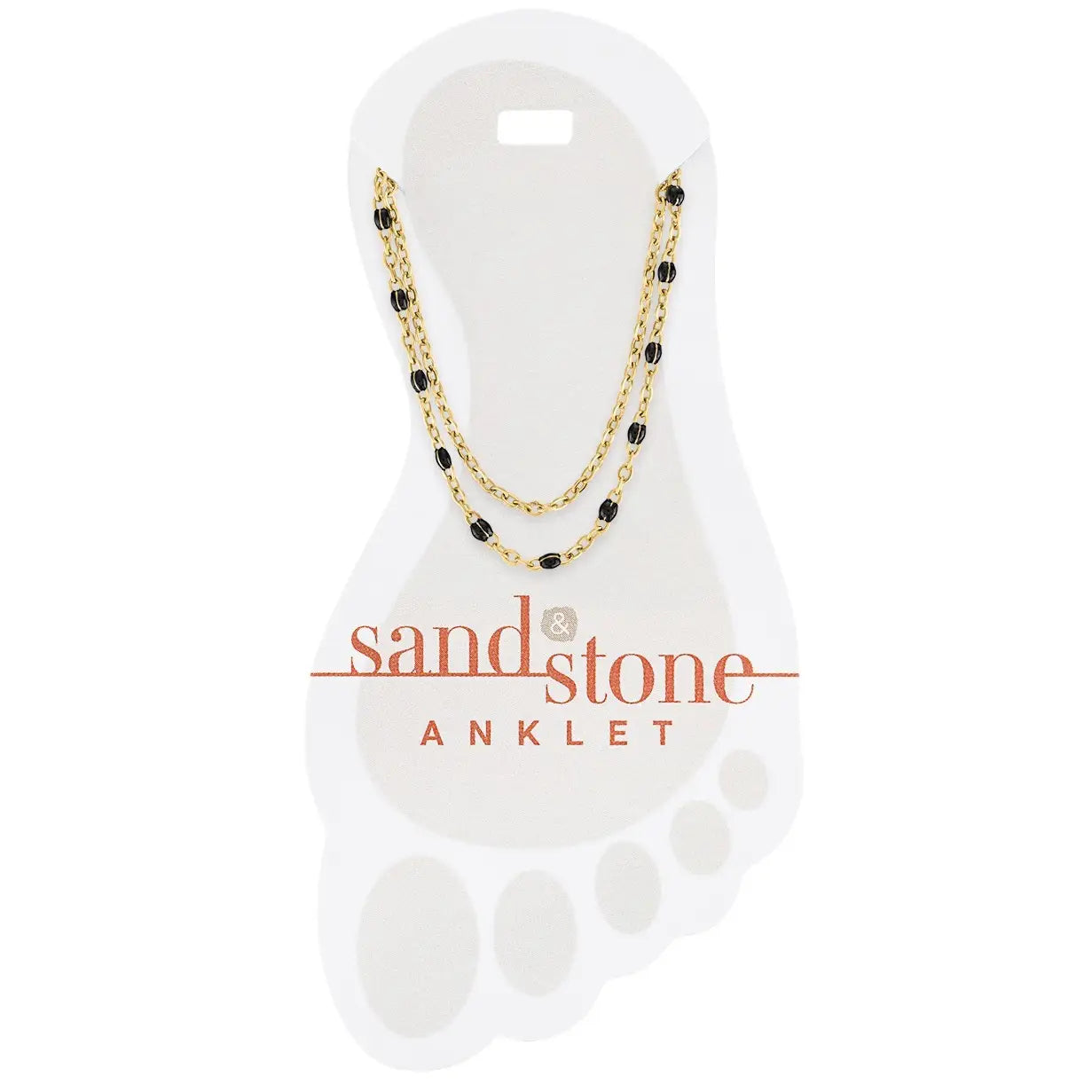 Sand & Stone Anklets: Gold Petite Black Beaded Duo Chain