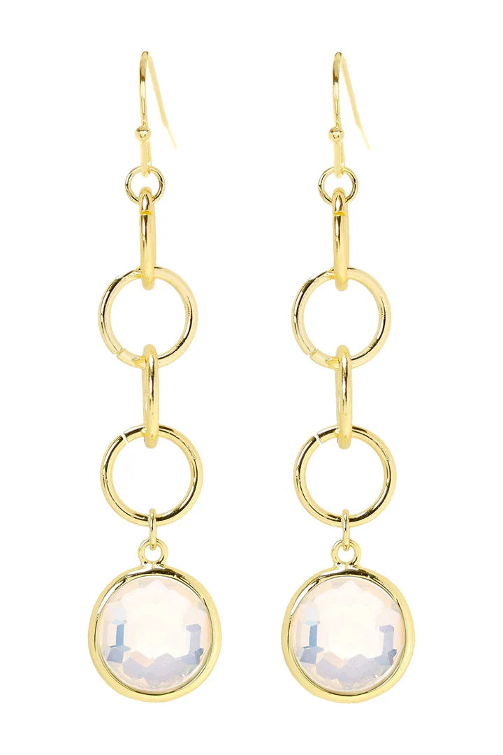 Moonstone Crystal & Interlocking Circle Drop Earrings