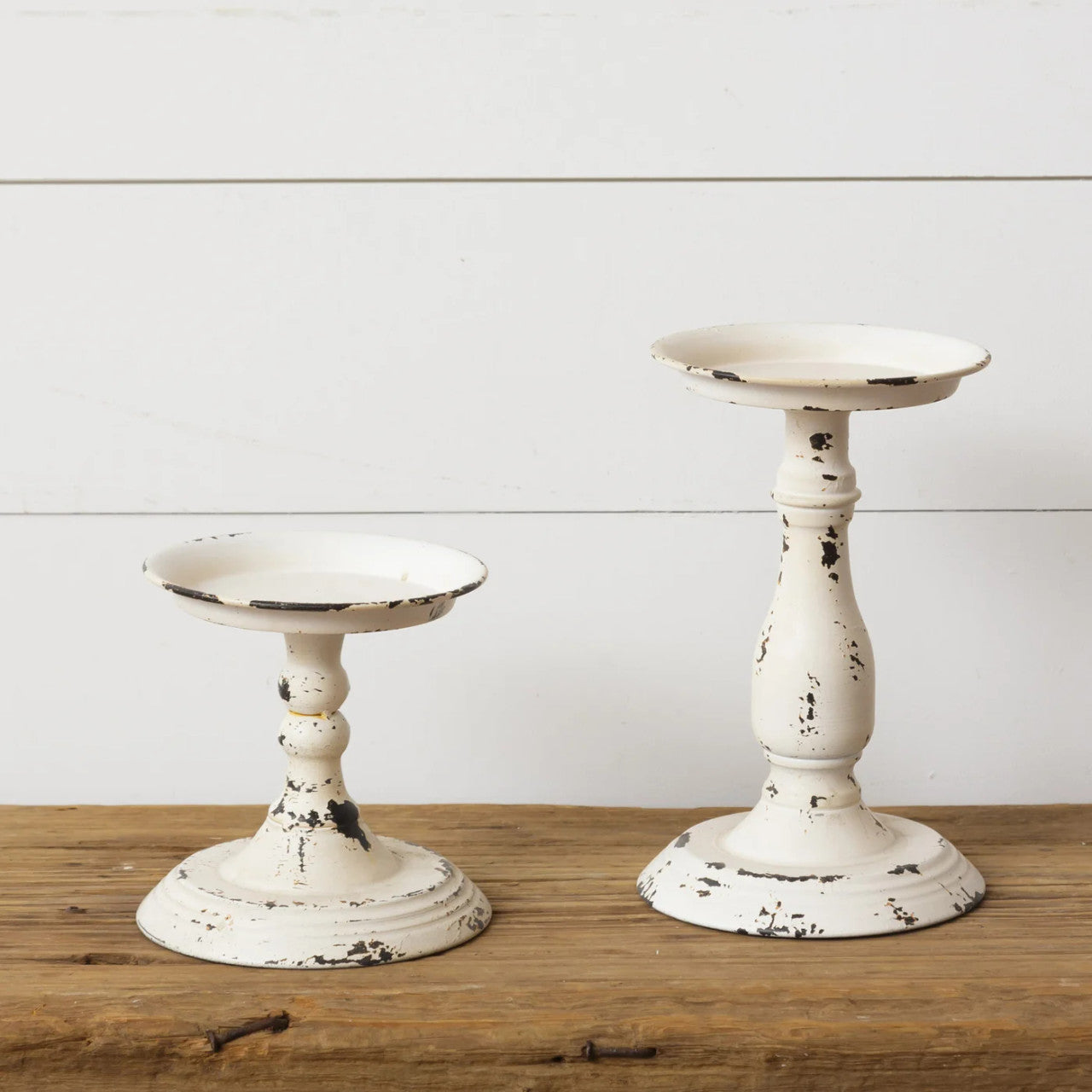 Candle Holder Cream Distressed - Set of Two