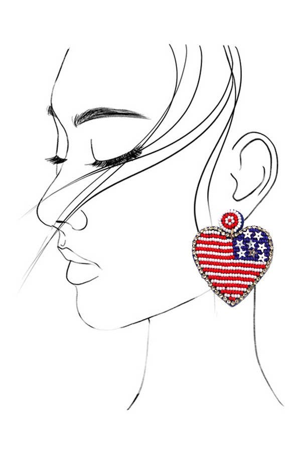 4TH OF JULY SEED BEAD USA FLAG DROP EARRINGS | 40E288: USA